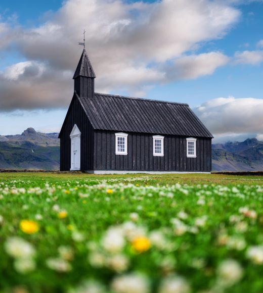 Church in Iceland. Famous place and historical architecture. Landscape in day time. Iceland travel image